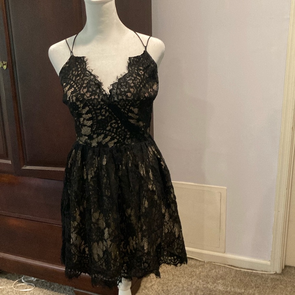 Tobi Black Overlay Crocheted Dress with Elastic Straps